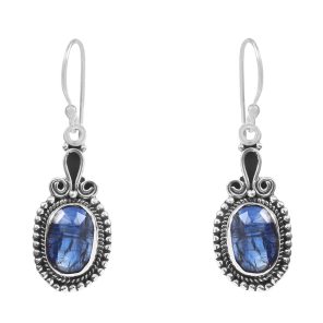 Rose Cut Kyanite 1.25" 925 Sterling Silver Earring (REXT43-67)