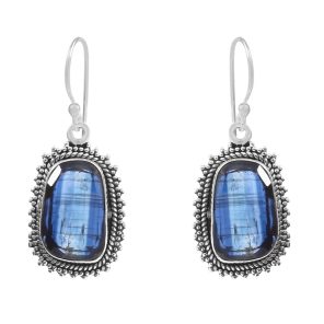 Rose Cut Kyanite 1.5" 925 Sterling Silver Earring (REXT43-51)