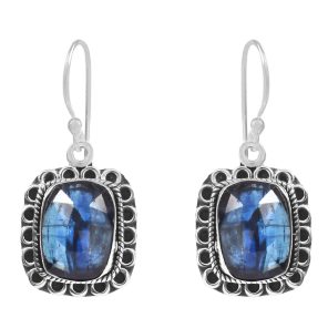 Rose Cut Kyanite 1.25" 925 Sterling Silver Earring (REXT43-60)