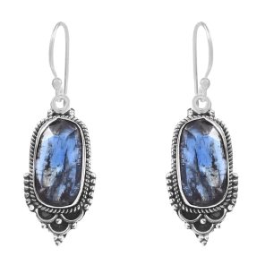 Rose Cut Kyanite 1.5" 925 Sterling Silver Earring (REXT43-76)