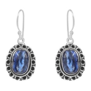 Rose Cut Kyanite 1.25" 925 Sterling Silver Earring (REXT43-61)