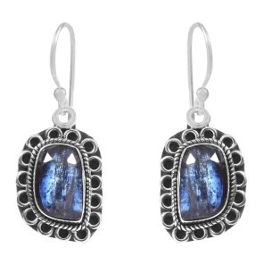 Rose Cut Kyanite 1.25" 925 Sterling Silver Earring (REXT43-62)