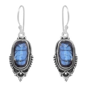 Rose Cut Kyanite 1.5" 925 Sterling Silver Earring (REXT43-77)