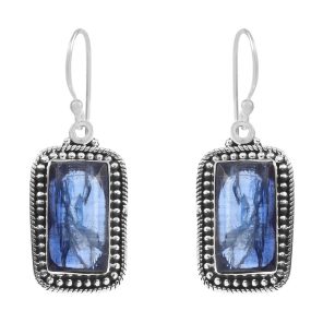 Rose Cut Kyanite 1.5" 925 Sterling Silver Earring (REXT43-88)