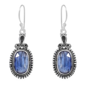 Rose Cut Kyanite 1.5" 925 Sterling Silver Earring (REXT43-69)
