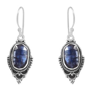 Rose Cut Kyanite 1.3" 925 Sterling Silver Earring (REXT43-78)
