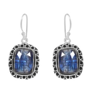 Rose Cut Kyanite 1.25" 925 Sterling Silver Earring (REXT43-63)