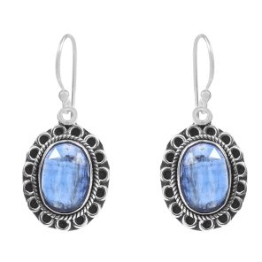 Rose Cut Kyanite 1.25" 925 Sterling Silver Earring (REXT43-64)