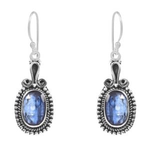 Rose Cut Kyanite 1.25" 925 Sterling Silver Earring (REXT43-71)