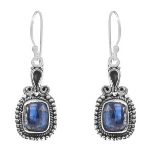 Rose Cut Kyanite 1.25" 925 Sterling Silver Earring (REXT43-72)