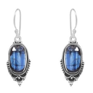 Rose Cut Kyanite 1.5" 925 Sterling Silver Earring (REXT43-79)