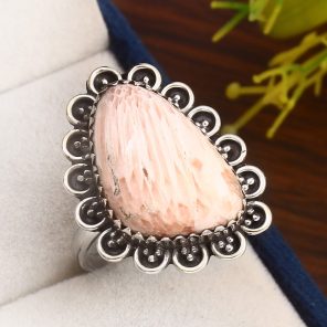 Pink Scolecite Size US 12 925 Sterling Silver Ring (REXT37-146)