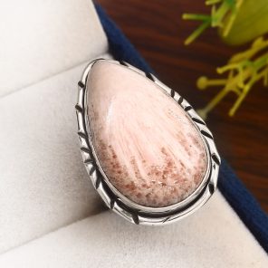 Pink Scolecite Size US 6 925 Sterling Silver Ring (REXT37-159)