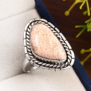 Pink Scolecite Size US 10 925 Sterling Silver Ring (REXT37-156)