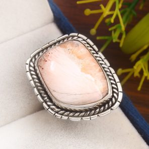 Pink Scolecite Size US 8 925 Sterling Silver Ring (REXT37-157)