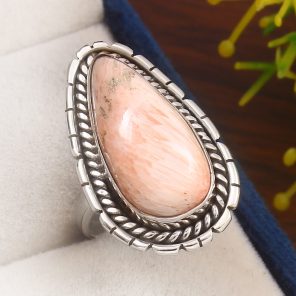 Pink Scolecite Size US 5 925 Sterling Silver Ring (REXT37-162)