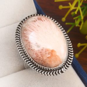 Pink Scolecite Size US 12 925 Sterling Silver Ring (REXT37-153)