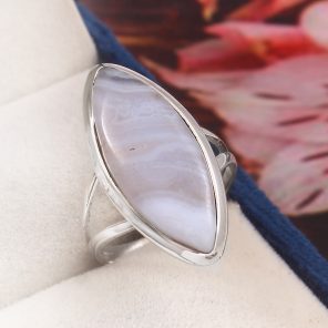 Blue Lace Agate Size US 7 925 Sterling Silver Ring (REXT11-183)