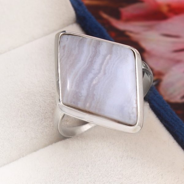 Blue Lace Agate Size US 11 925 Sterling Silver Ring (REXT11-189)