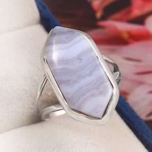 Blue Lace Agate Size US 8 925 Sterling Silver Ring (REXT11-184)