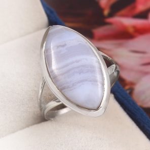 Blue Lace Agate Size US 10 925 Sterling Silver Ring (REXT11-188)