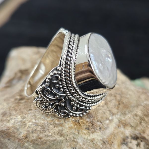 Freshwater Pearl 925 Sterling Silver Ring (REXT45-7) - Image 2