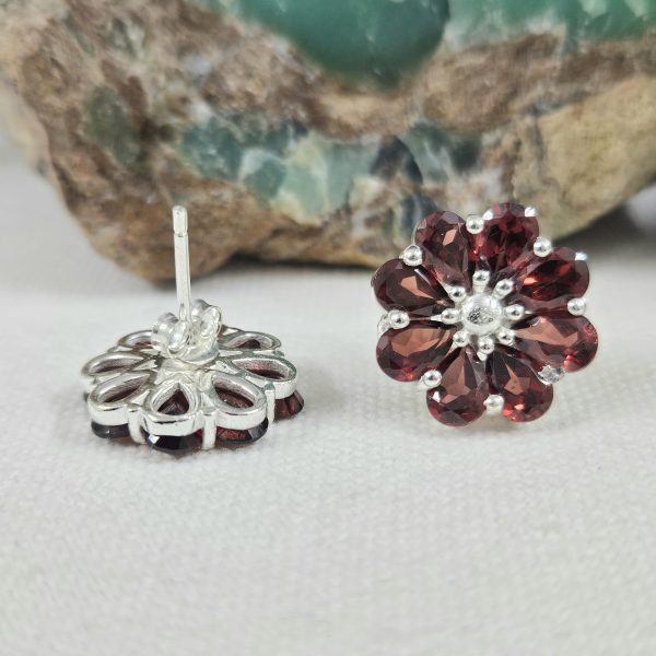Garnet Flower Cluster 925 Sterling Silver Stud Earring (REXT49-307) - Image 2