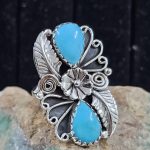 Kingman Turquoise Southwestern 925 Silver Ring (REXT45-15)