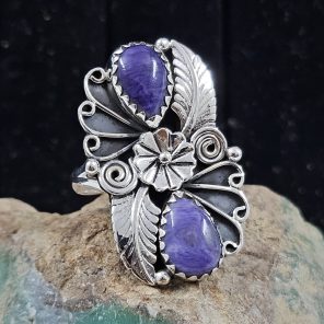 Charoite Southwestern 925 Silver Ring (REXT45-12)