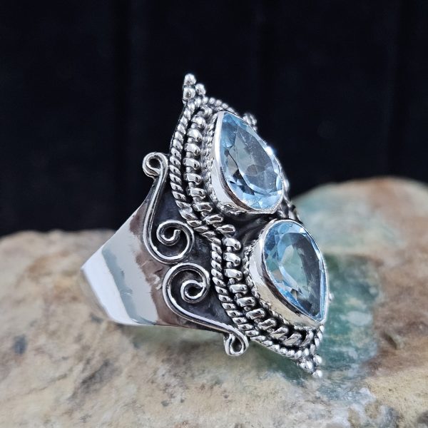 Blue Topaz 925 Sterling Silver Ring (REXT3-56) - Image 2