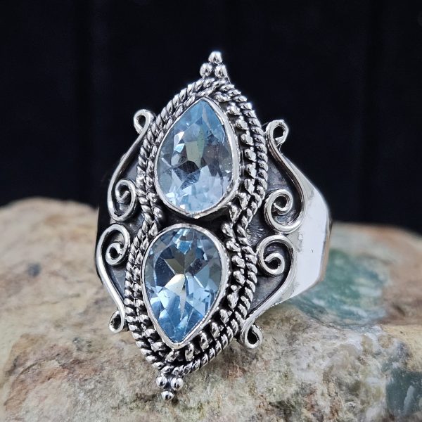 Blue Topaz 925 Sterling Silver Ring (REXT3-56)