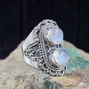 Rainbow Moonstone 925 Sterling Silver Ring (REXT3-63)