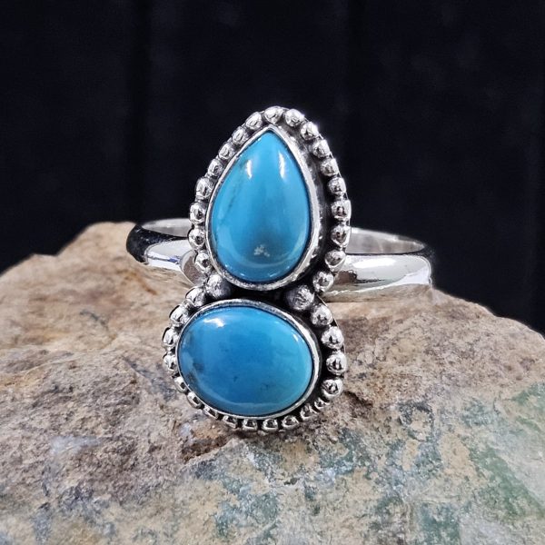 Kingman Turquoise 925 Sterling Silver Ring (REXT3-50)