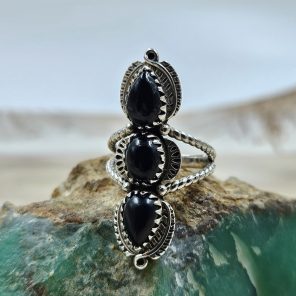 Black Onyx 925 Sterling Silver Ring (REXT6-3)