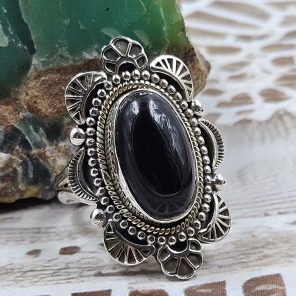 Black Onyx 925 Sterling Silver Ring (REXT68-3)