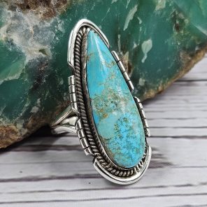 Mohave Turquoise Southwest Style 925 Silver Ring (REXT15-49)