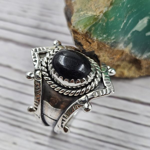 Black Onyx Southwest Style 925 Silver Ring (REXT4-1) - Image 2
