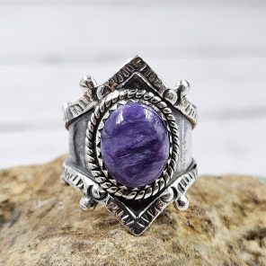 Charoite Southwest Style 925 Silver Ring (REXT4-2)