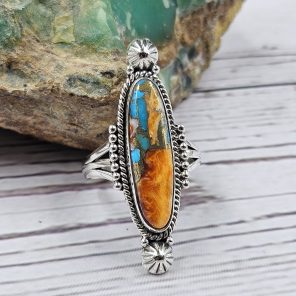 Spiny Oyster Turquoise Southwest Style 925 Sterling Silver Ring (REXT21-57)