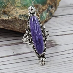 Charoite Southwest Style 925 Sterling Silver Ring (REXT21-58)