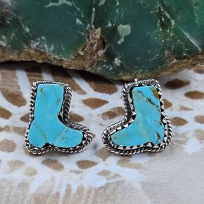 Mohave Turquoise Southwest Cowboy Boot 925 Sterling Silver Stud Earring (REXT48-17)
