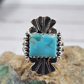 Mohave Turquoise Southwest Style 925 Silver Ring (REXT39-21)