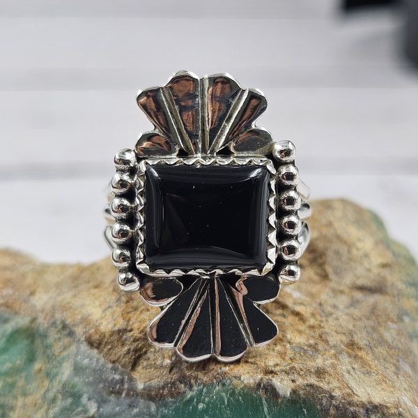 Black Onyx Southwest Style 925 Silver Ring (REXT39-20)