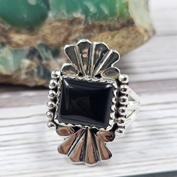 Black Onyx Southwest Style 925 Silver Ring (REXT39-20) - Image 3