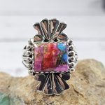 Pink Dahlia Turquoise Southwest Style 925 Silver Ring (REXT39-19)