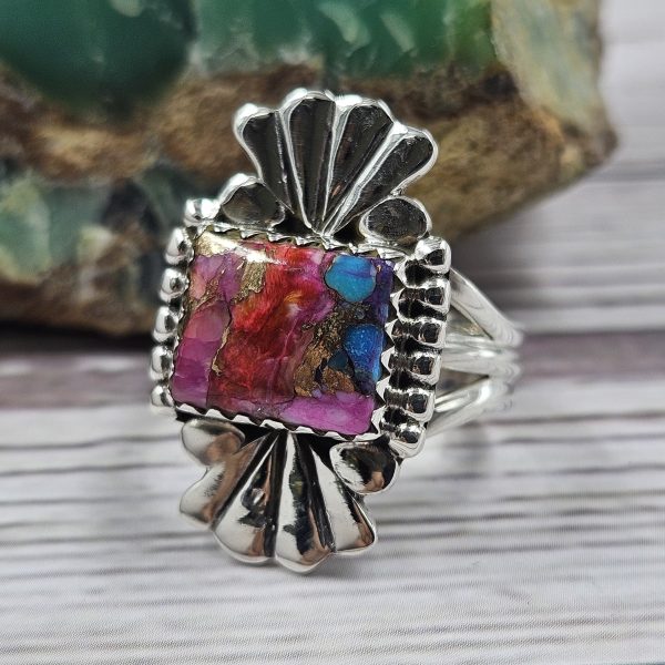Pink Dahlia Turquoise Southwest Style 925 Silver Ring (REXT39-19) - Image 2