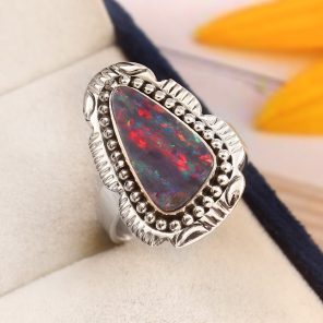 Australian Opal Size US 10 925 Sterling Silver Ring (RS111-313)