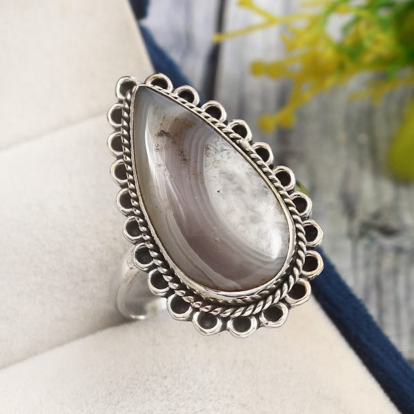 Botswana Agate Size US 12 925 Sterling Silver Ring (REXT34-26)