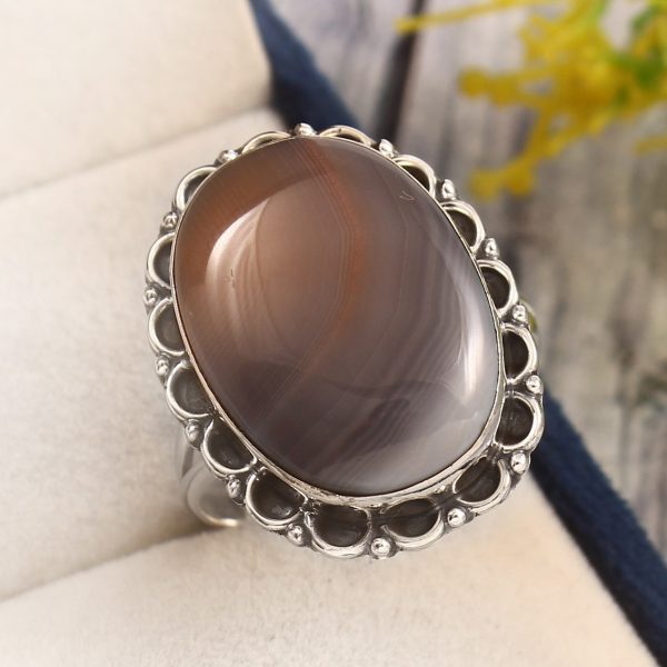 Botswana Agate Size US 10 925 Sterling Silver Ring (REXT34-22)
