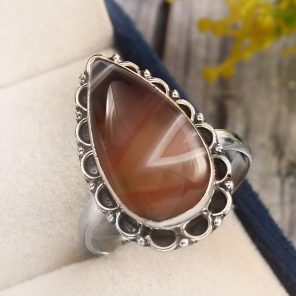 Botswana Agate Size US 9 925 Sterling Silver Ring (REXT34-19)